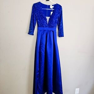 NWT Size XS Gorgeous Blue, Full Length Dress with Sequin Top and back zip